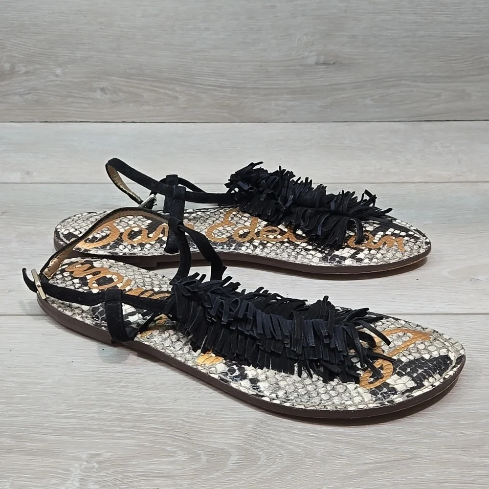 Sam Edelman Women Fringe Gela T Strap Thong Flats Sandals Shoes Sz 9.5